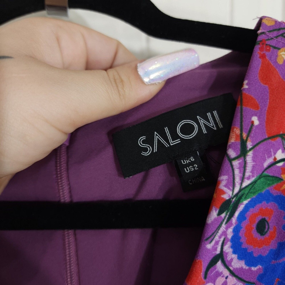 Saloni Womens Dress Eve Mini Button Lilac Pimpernel Purple Floral Prairie Size 2 - Picture 15 of 16